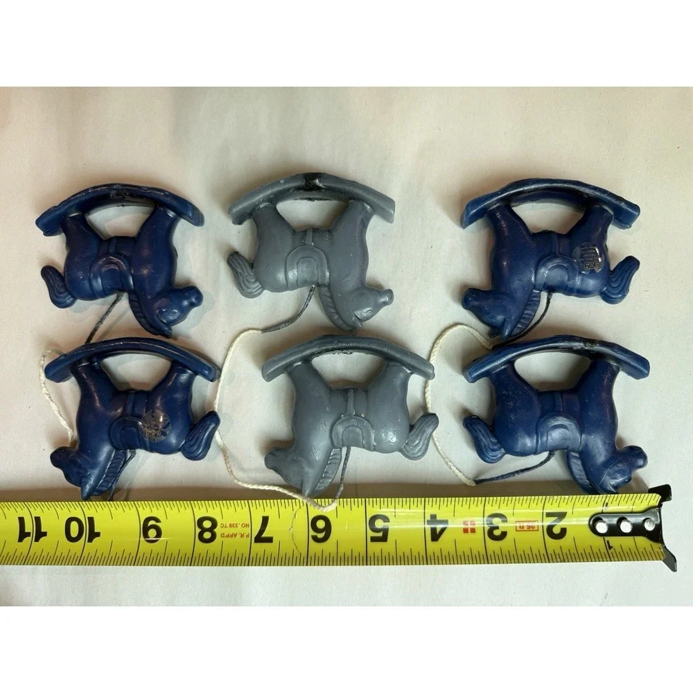 Lot of 6 VTG Joy Rocking Horse Wax Candles Cobalt & Pale Blue Cake Toppers NOS